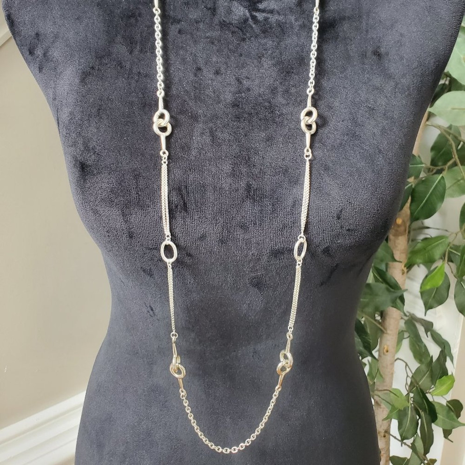 Alfani Womens Silver And Gold Tone Chain With Lobster Clasp Necklace